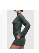 SKIMS Soft Smoothing Mini Dress Deep Sea Mock Neck Long Sleeve XXS Sold Out 78
