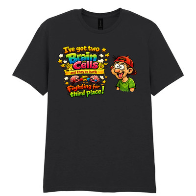 Lustiges schwarz bedrucktes T-Shirt Two Brain Cells Tee S-2XL Neuheit Tshirt Geschenk