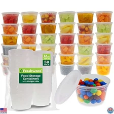 Freshware Food Storage Containers [50 Set] 12 oz Plastic Deli Containers with
