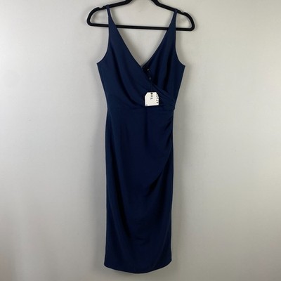 Dress the Population Anita Crepe Cocktail Dress V-Neck Surplice Navy Size  Small | eBay