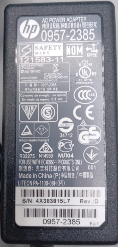 Adaptador de fuente de alimentación HP 0957-2385 para impresora Officejet 22V 455ma Foto 2 de 4