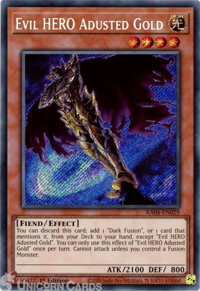 RA04-EN029 Evil HERO Adusted Gold : Secret Rare 1st Edition Mint YuGiOh Card