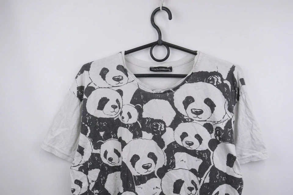 Dolce & Gabbana белый черный хлопок панда печать круглый вырез пуловер футболка размер M - Изображение 2 из 4