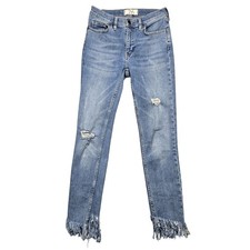 We The Free Jeans Womens 26 Blue Distressed Frayed Hem Skinny Stretch Denim