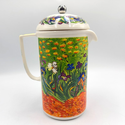 Chaleur Masters Collection Van Gogh Irises Ceramic Pitcher 9'' D Burrows w/ Lid