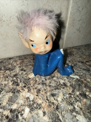 Pixie Elf Figurine with Pointy Ear Purple Furry Hair Japan 1950s Kitsch Holiday
