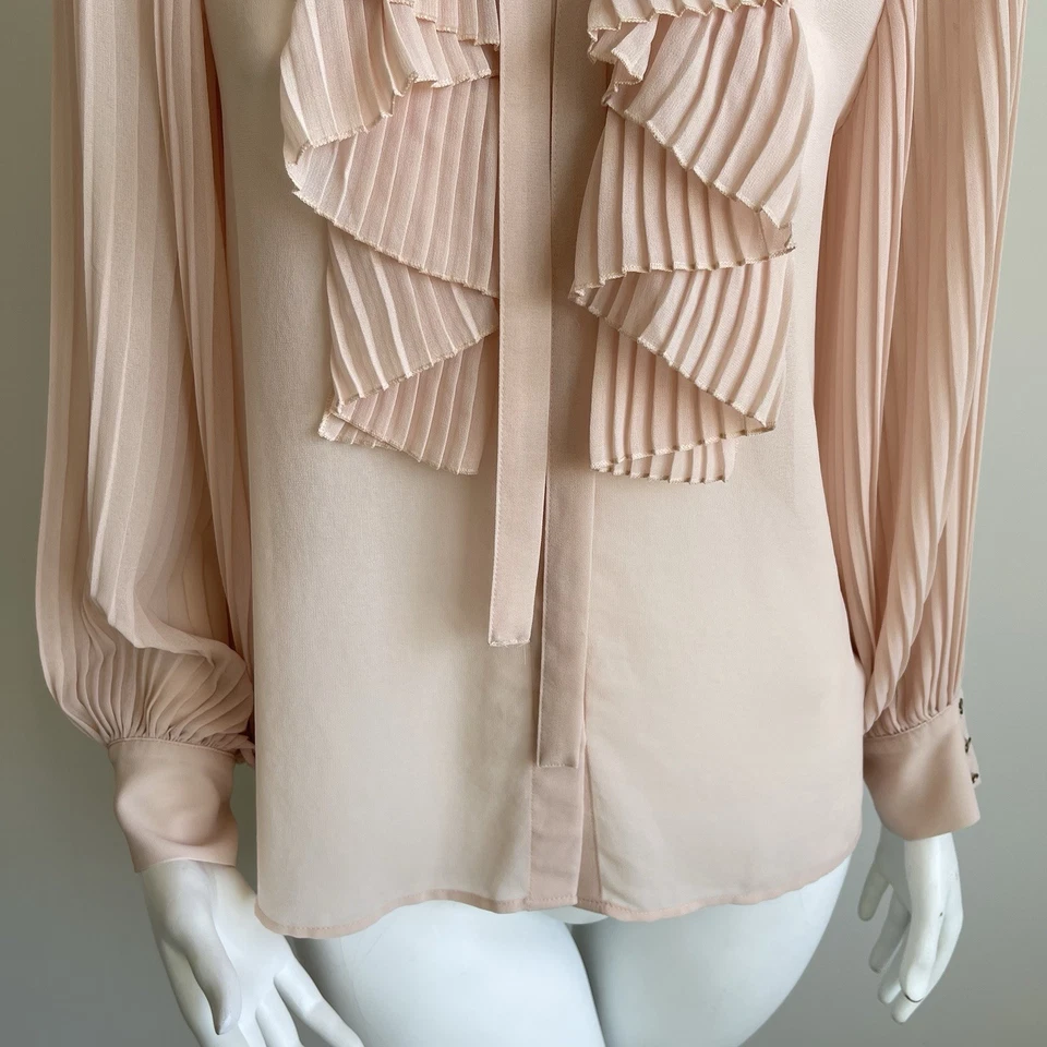 Blusa Blusa Top Zara Cuello Atado Volantes Mangas Globo Botón Transparente Frontal Pequeña Foto 4 de 4