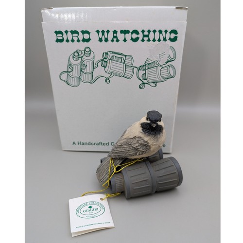 Vintage Otagiri Bird Watching Ceramic Chickadee Figurine Binoculars With Box