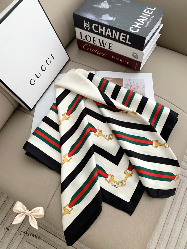 Gucci Horsebit Stripe Print Silk Handbag Scarf Square Scarf 36 x 36 in