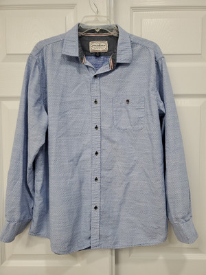 Flag & Anthem Button Up Shirt Men's XL Blue Printed Patch Pocket Long Sleeve