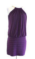 Cached Plum Purple Chain Neckline Blouson Dress Size 8 Cocktail Party Sleeveless