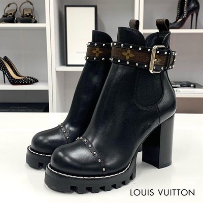 LOUIS VUITTON Star Trail Leather Studs Side goa Boots 36 Black X Brown X Silver