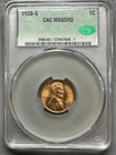 1938-S   LINCOLN CENT  CAC  MS65  RED