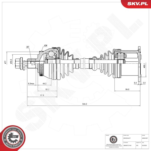 Esen SKV Antriebswelle 40SKV307 FüR Audi A6 C5 Avant 4B5 4B6 4B2 4B4 Quattro TDI-image