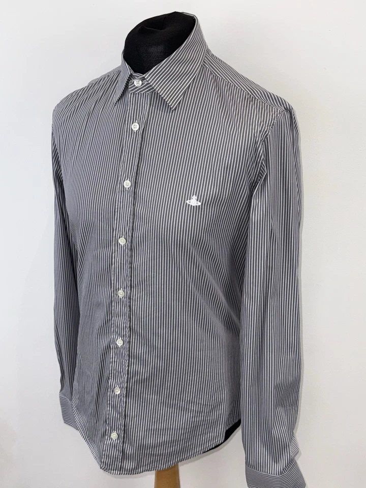 Camisa a Rayas Vivienne Westwood TONAL Gris y Blanco Talla Mediana M Foto 2 de 4
