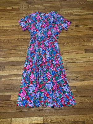 Vintage Maggy London Womens Floral Dress Size 14 Colorful Modest Pleated  Rayon | eBay