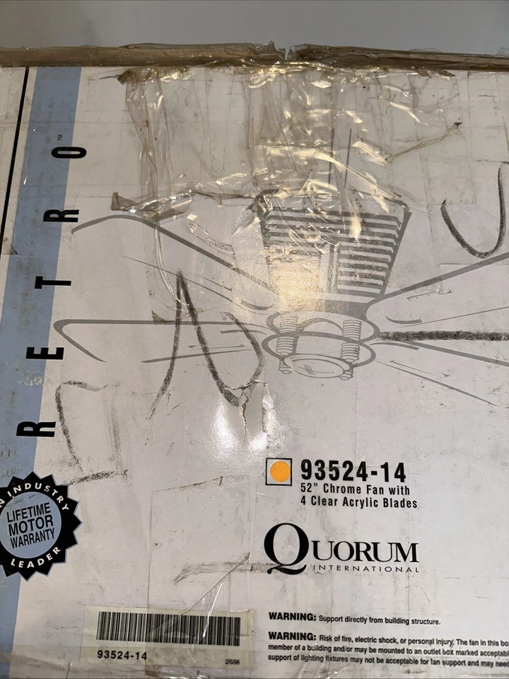 NOS Quorum Retro 52" Ceiling Fan Model 93524-14 Chrome With Acrylic Blades - Image 4 of 4