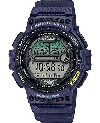 Casio Herren Angeln Timer Quarzuhr mit Mondphase Blau Harz Armband Japan Neu
