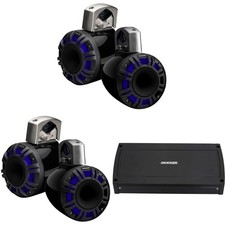Kicker 6.5" Black Wake Tower KMTCXL65 HLCD LED Marine Speakers 2-Pair with 80...