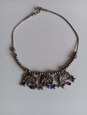 Indisches Rajasthani 925 massiv Silber Amulett Halskette Pfauen Hindu 50,5 g