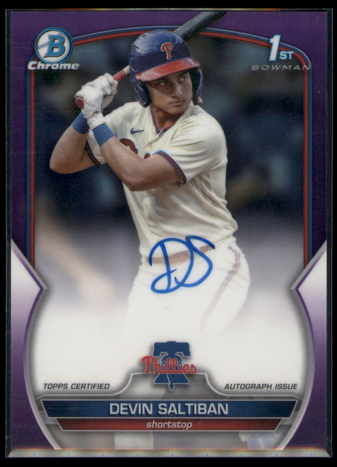 2023 Bowman 1st Draft Devin Saltiban Chrome Auto Purple Refractor #/250