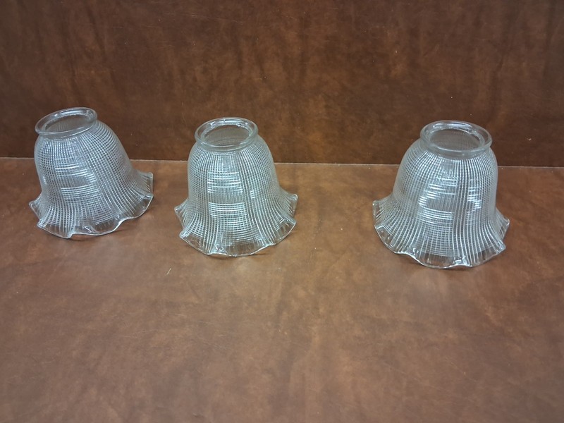 3 Vintage Basketweave Glass Bell  Shades For Sconce/ Lighting
