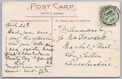 LONG SUTTON Lincolnshire Postkarte an Market Street geschickt, gestempelt 1909