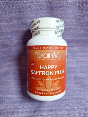 BrainMD Happy Saffron Plus 3-in-1 Vegan Capsules Supplement
