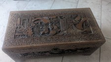 Vintage Hand-Carved Chinese Camphor Chest – – Brass Lock Storage Trunk