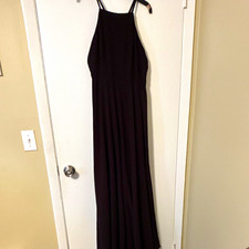 Lulus Solid Maxi Dress, Square Neck, Sleeveless Strappy, Long, Black, M