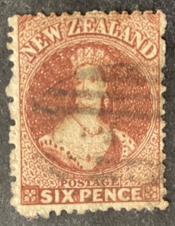 New Zealand 1864 6d brown stamp vfu