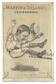 Baseball: 1880s Victorian Trade Card; "A Short Stop"; Martin & Delaney Scranton