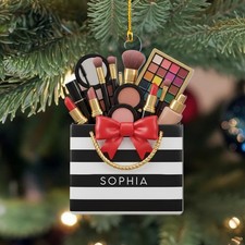 Personalized Makeup Ornament, Cosmetic Christmas Gift, Beauty Brush Tree Decor