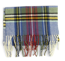 Very Soft CASHMERE Blend BLUE/MULTI Tartan Plaid Print TASSELS Rectangle Scarf