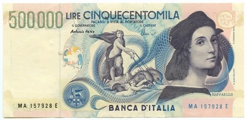 500000 LIRE BANCA D'ITALIA RAFFAELLO LETTERA A 13/05/1997 SPL/SPL+