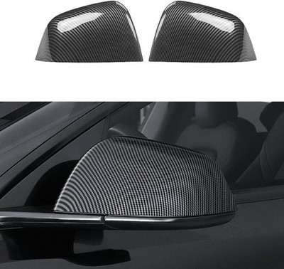2Pcs ABS Mirror Caps Guard Tesla Model Y Y, Gloss Carbon Fiber Pattern 