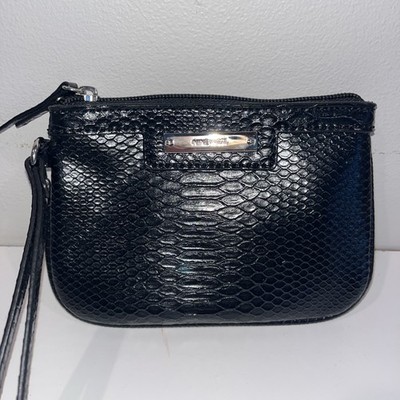 Nine West Black Wristlet Vegan Leather Snake Skin Texture