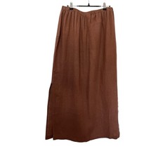 Eileen Fisher 100 Linen Midi Skirt Size M Brown Side Slits Lagom Sustainable