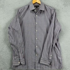 Banana Republic Shirt Men 16-16.5 Large Gray Red Slim Fit Dress Stripe Button Up