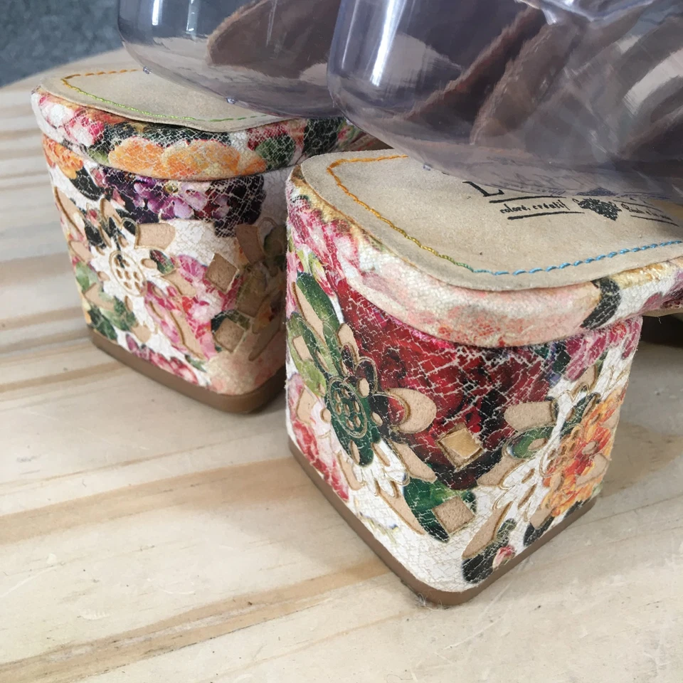 Spring Step L'Artiste Sandals Womens 38 Multicolor Izetru Slides Leather Floral - Image 4 of 4