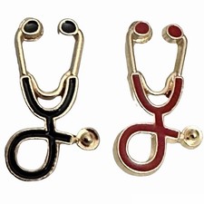 NEW Pins x2 1  Stethoscope Red Black Enamel Brooch