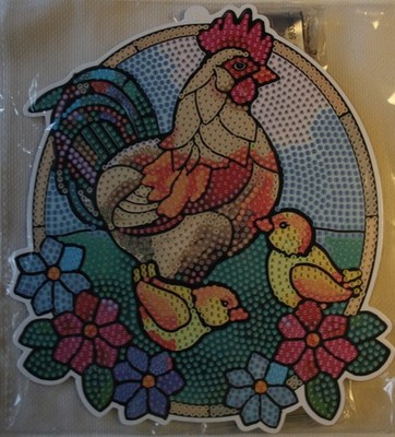 Diamond Painting-Fensterbild ''Hahn mit Küken'', mit Material, Jittenmeier
