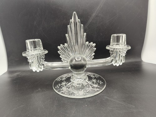 Heisey Art Deco Set of 2 Glass Candleholder Fostoria Flame - Picture 5 of 15