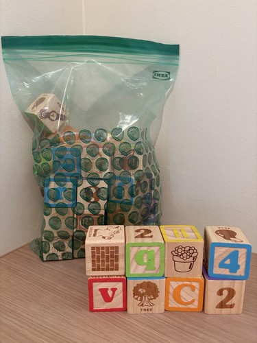 Wooden Alphabet & Number Blocks Set with Pictures, Multicolor