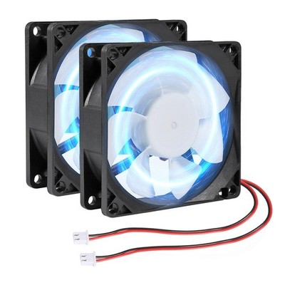 DORHEA 2Pcs 80mm/3.15inch for DC Fan 5V Computer Case 2pcs 2pin Blue LED