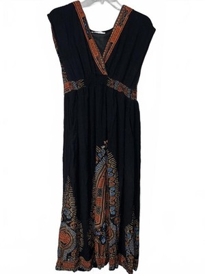 Lapogee XL Black and Multicolor Ethnic Print Maxi Dress