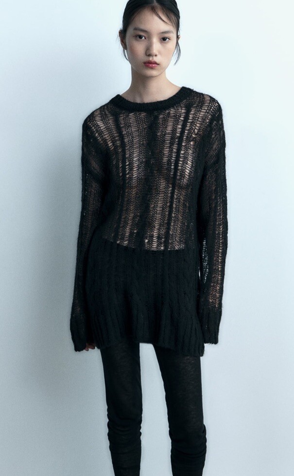 NWT- ZARA BLACK OPENWORK CABLE KNIT SWEATER SIZE XS-S image 4