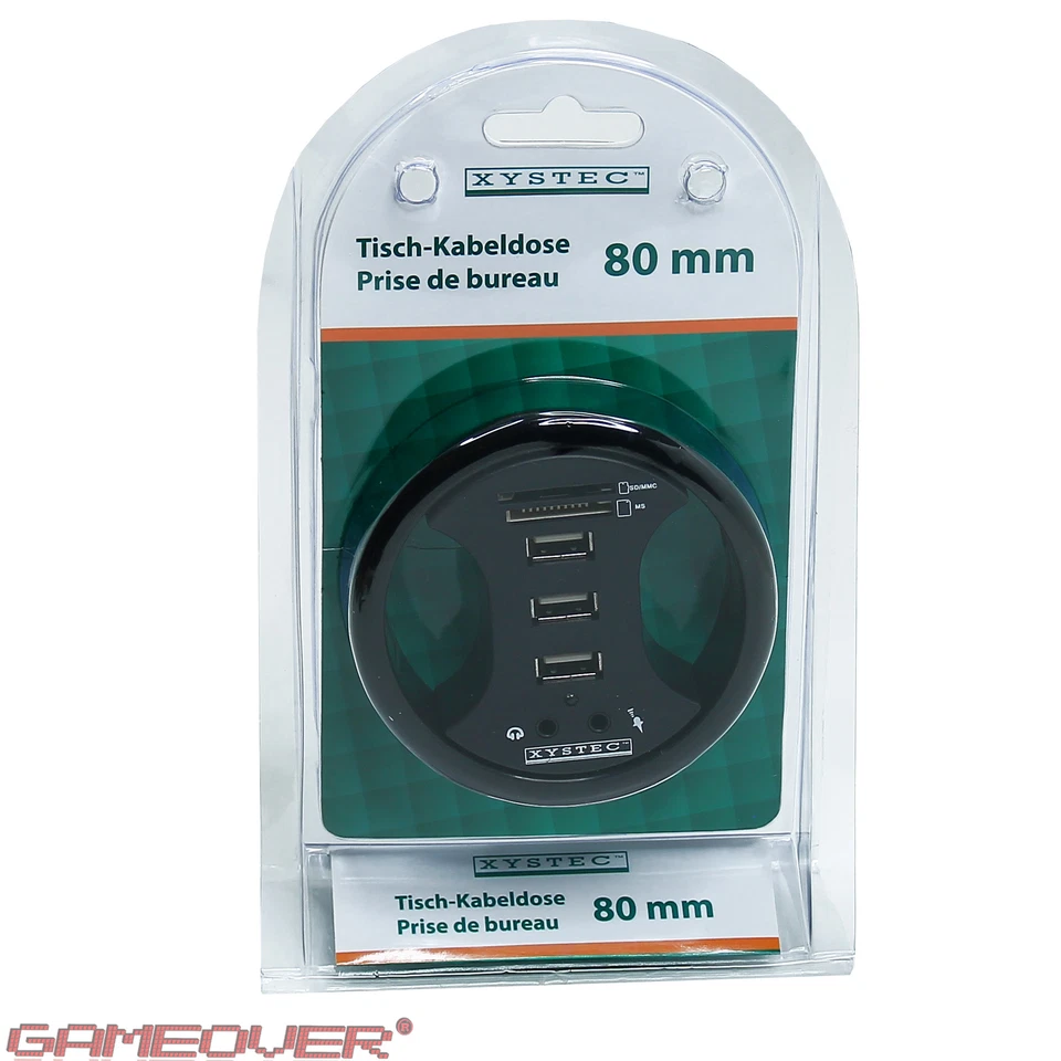 🔴 XYSTEC USB Hub 3 Port Einbau Schreib Tisch Kabel Durchführung Card Reader - Bild 2 von 2