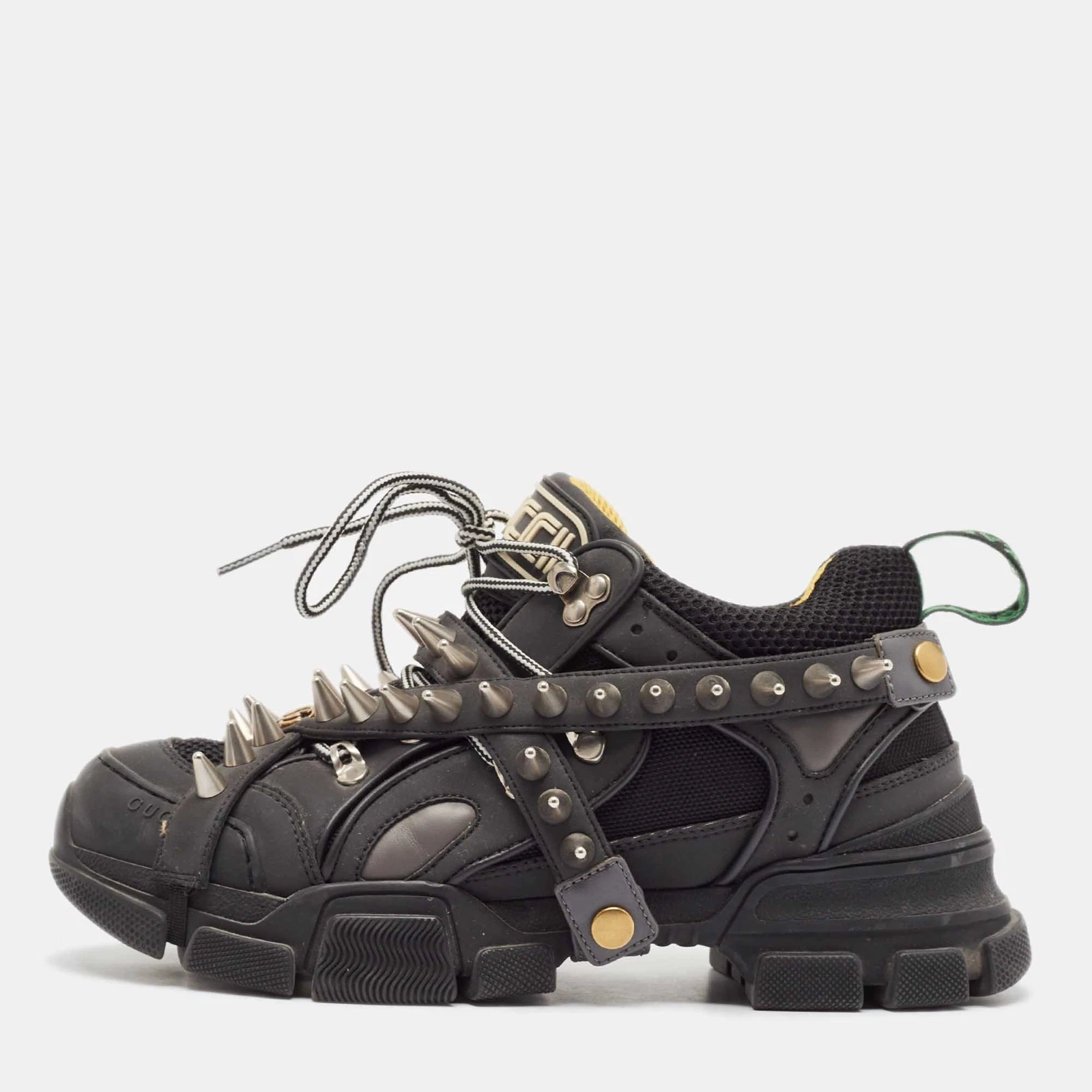 Baskets Gucci noir cuir et maille pointes amovibles Flashtrek taille 40