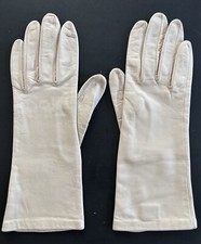 Charter Club Classic Leather Gloves Silk Lined Cream Beige 10 3/4" Long Sz 7